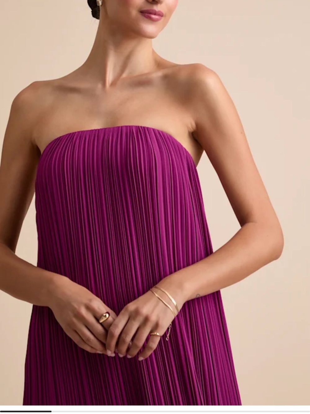 Yamuna Magenta Pleated Strapless Maxi Dress - NWT!
